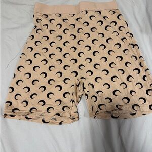 Marine Serre Tan Shorts with Black Crescent Design